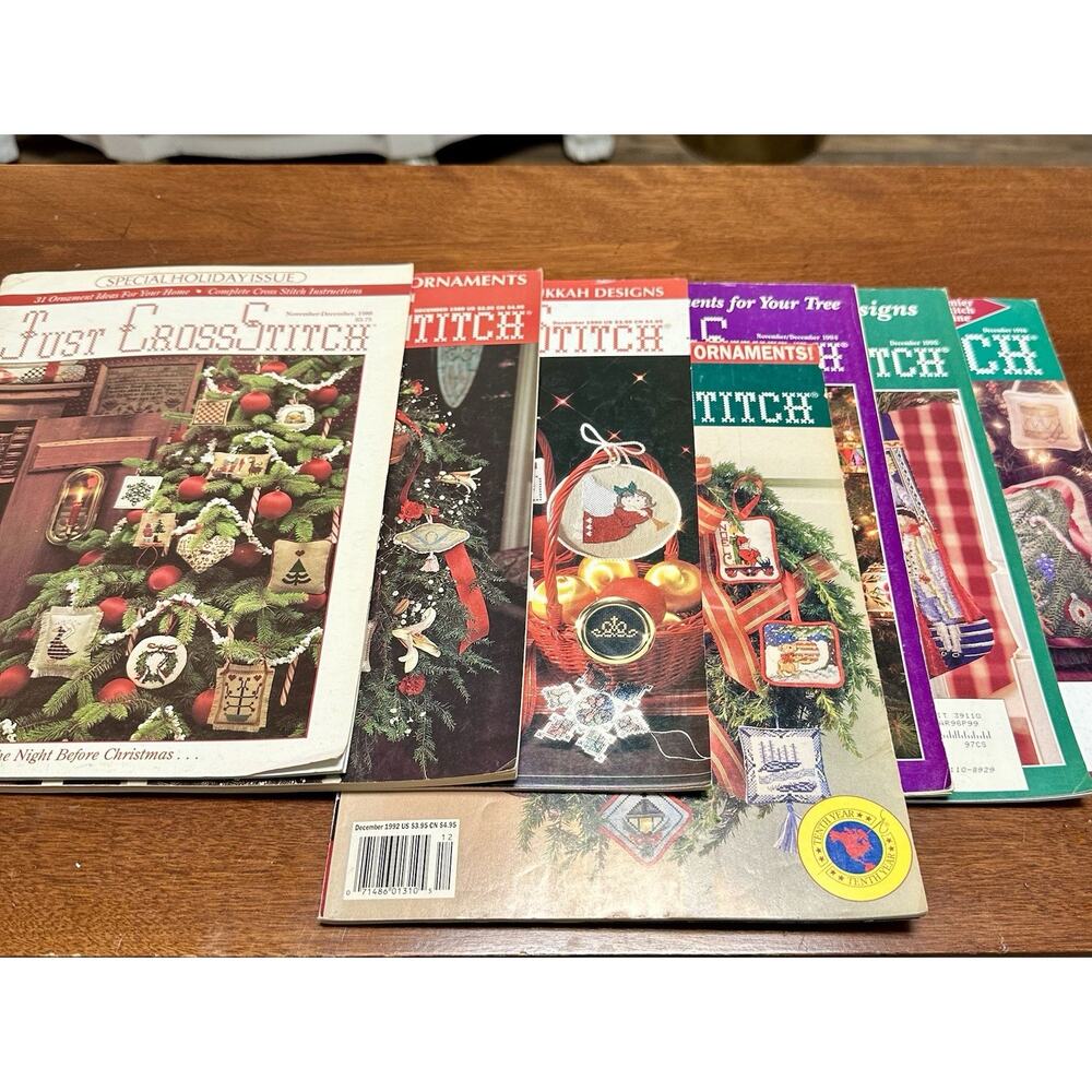 Vintage Lot of 7 Just Cross Stitch Christmas Edition‎ Magazines 1988-1996